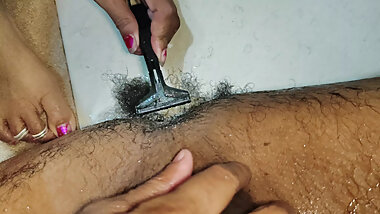 Today for the first time Bhabhi shaved the hair of my penis and masturbated me