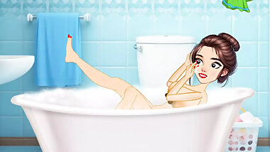 Fucking wife under the shower, inserted huge dick inside girl's pussy.