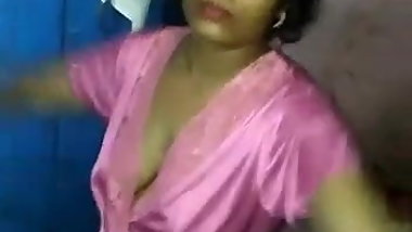 Indian wife sexy dance in a satin night gown
