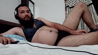 Indian daddy in bra and panty on bed