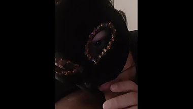 wife and I blowjob fun in mask